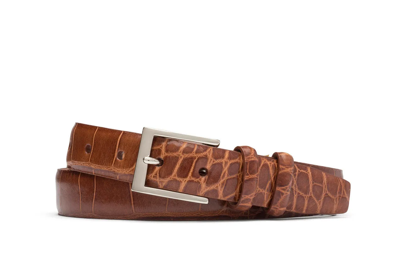 Embossed Crocodile Belt with Nickel Buckle