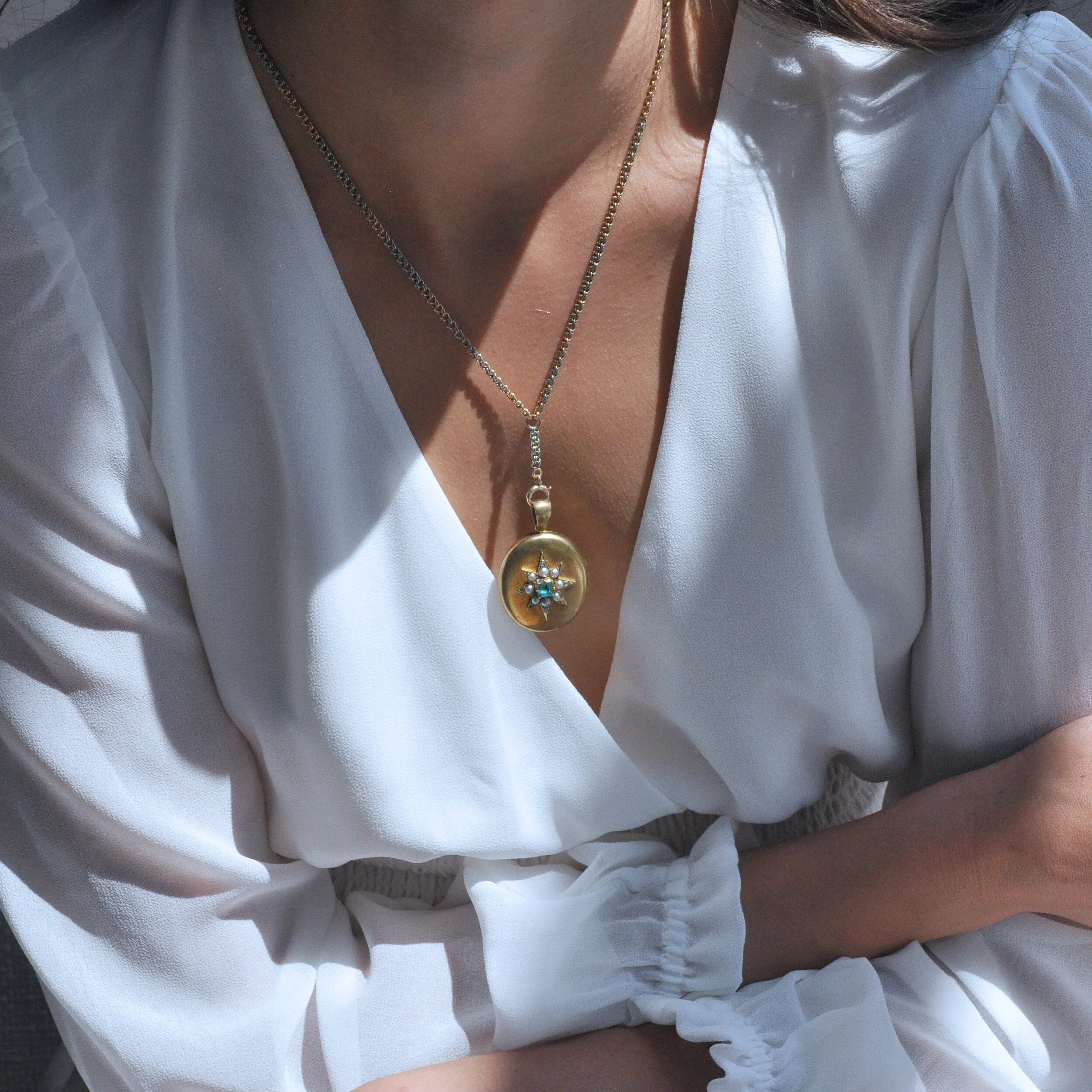 Emerald Pearl Star Locket