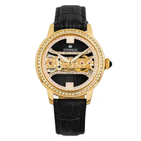 Empress Rania Mechanical Semi-Skeleton Leather-Band Watch