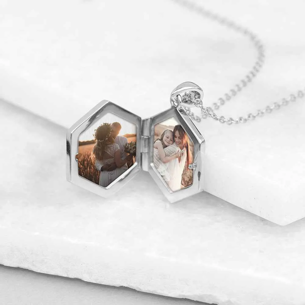 Engraved Hexagonal Photo Locket