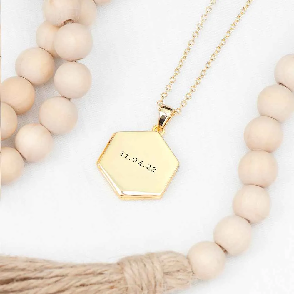 Engraved Hexagonal Photo Locket