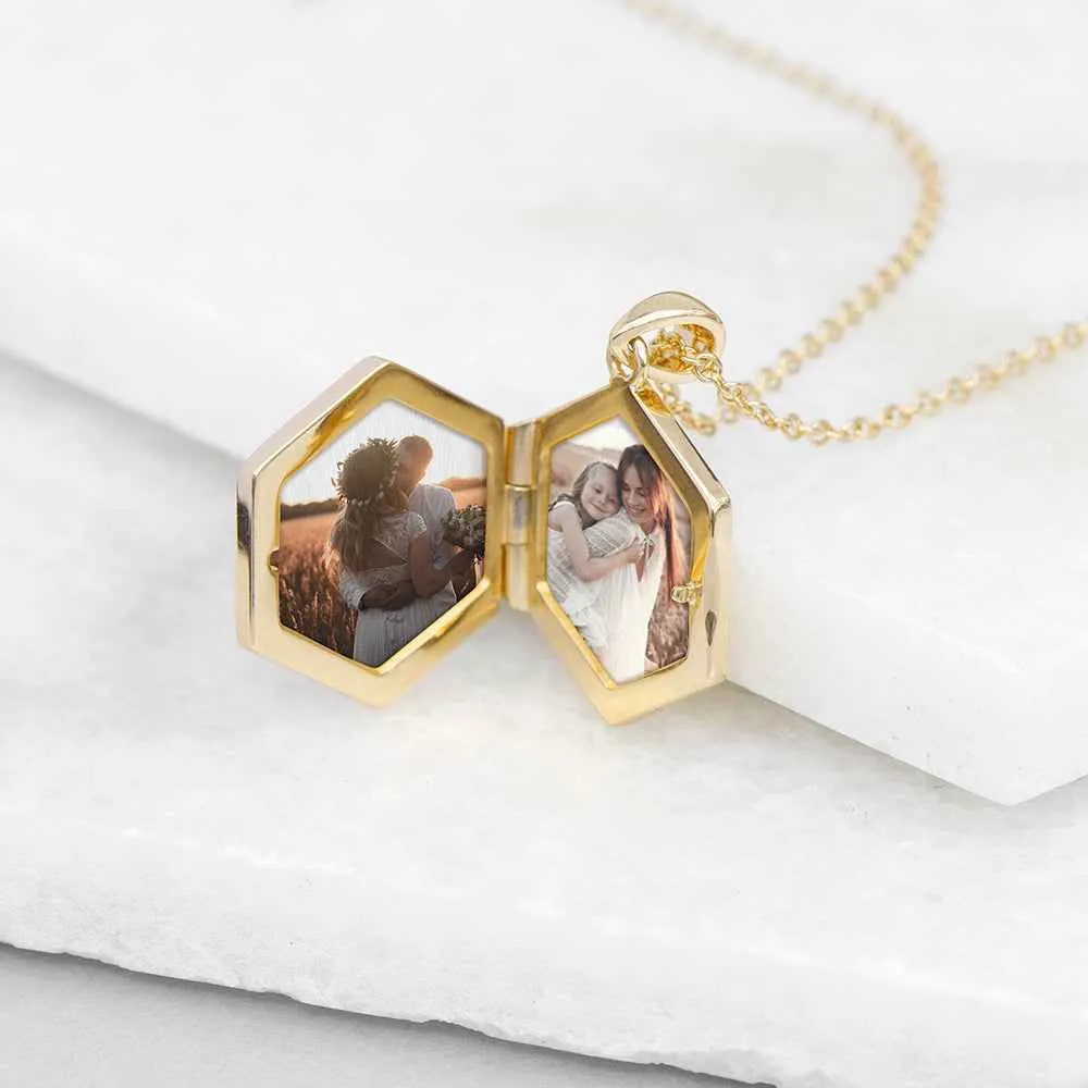 Engraved Hexagonal Photo Locket