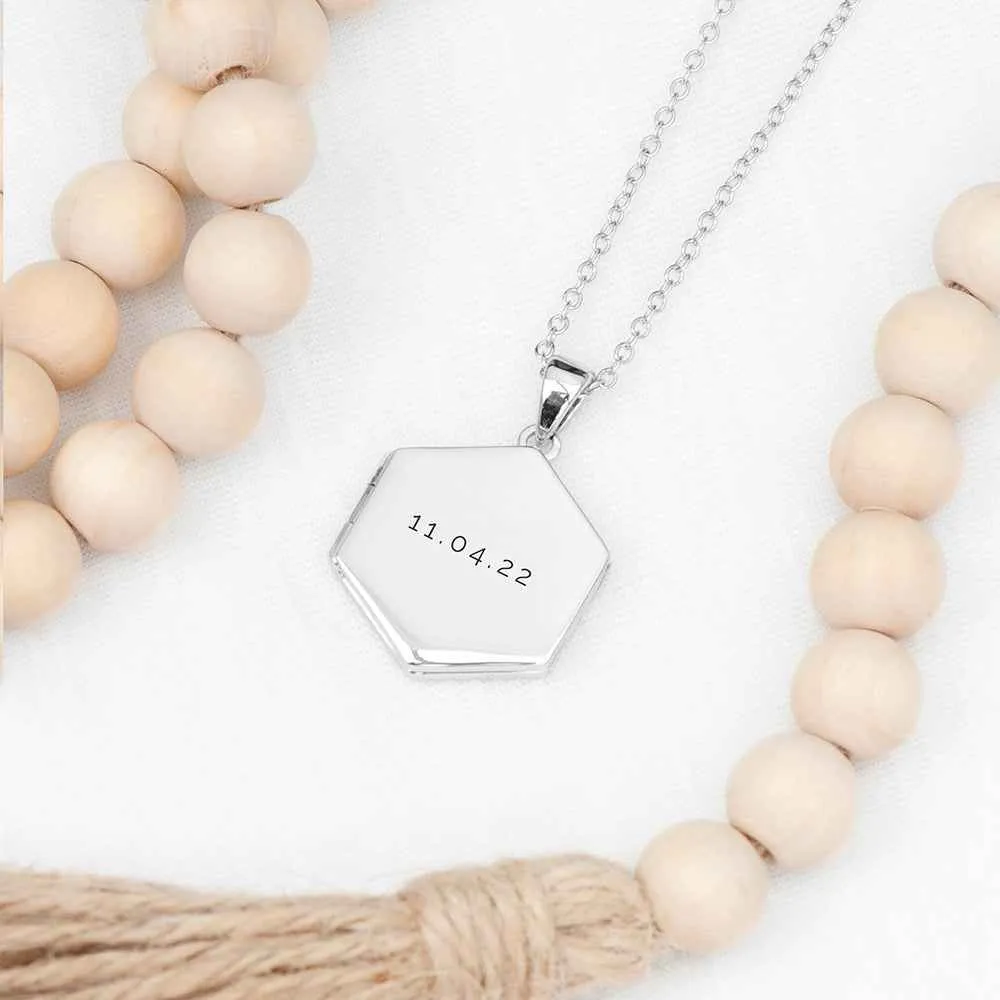 Engraved Hexagonal Photo Locket