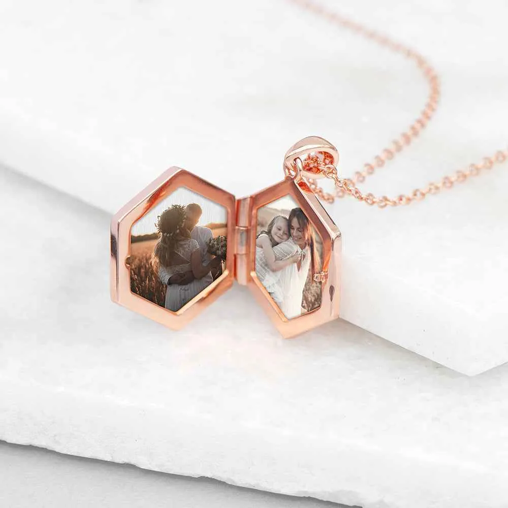 Engraved Hexagonal Photo Locket