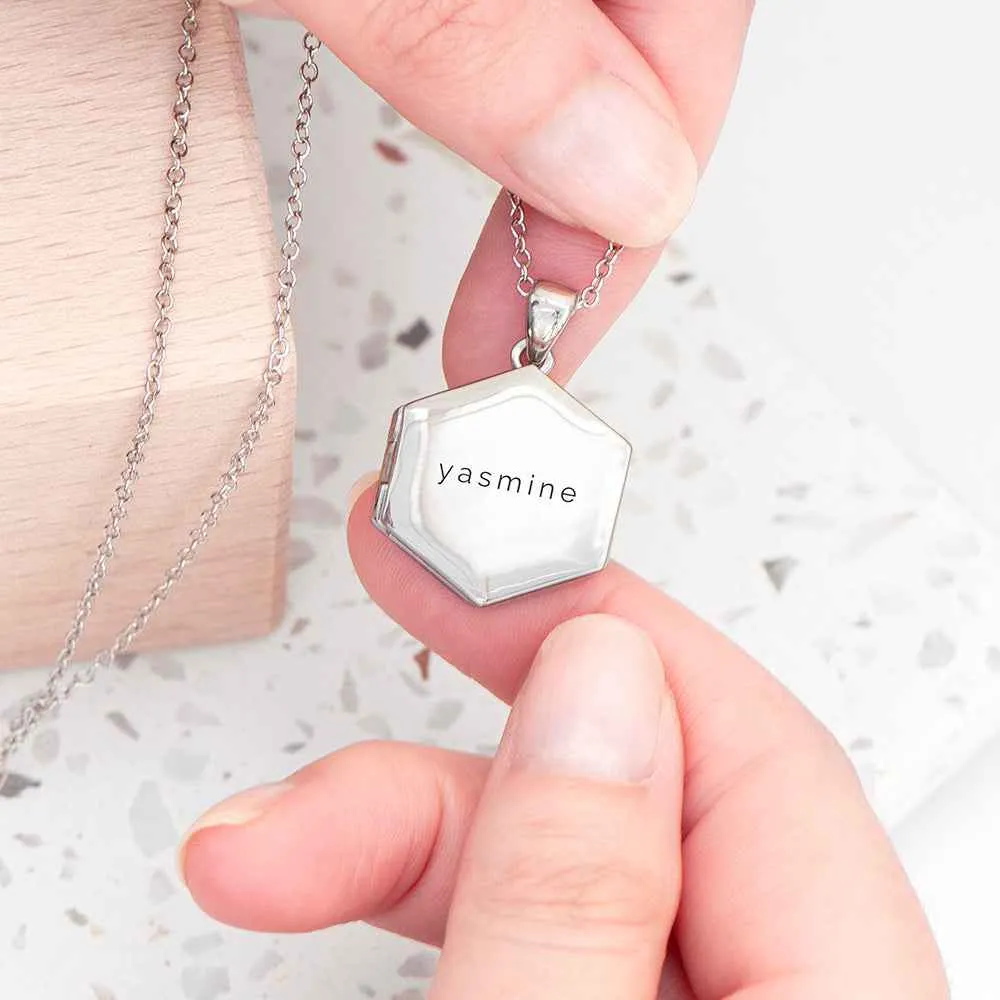 Engraved Hexagonal Photo Locket