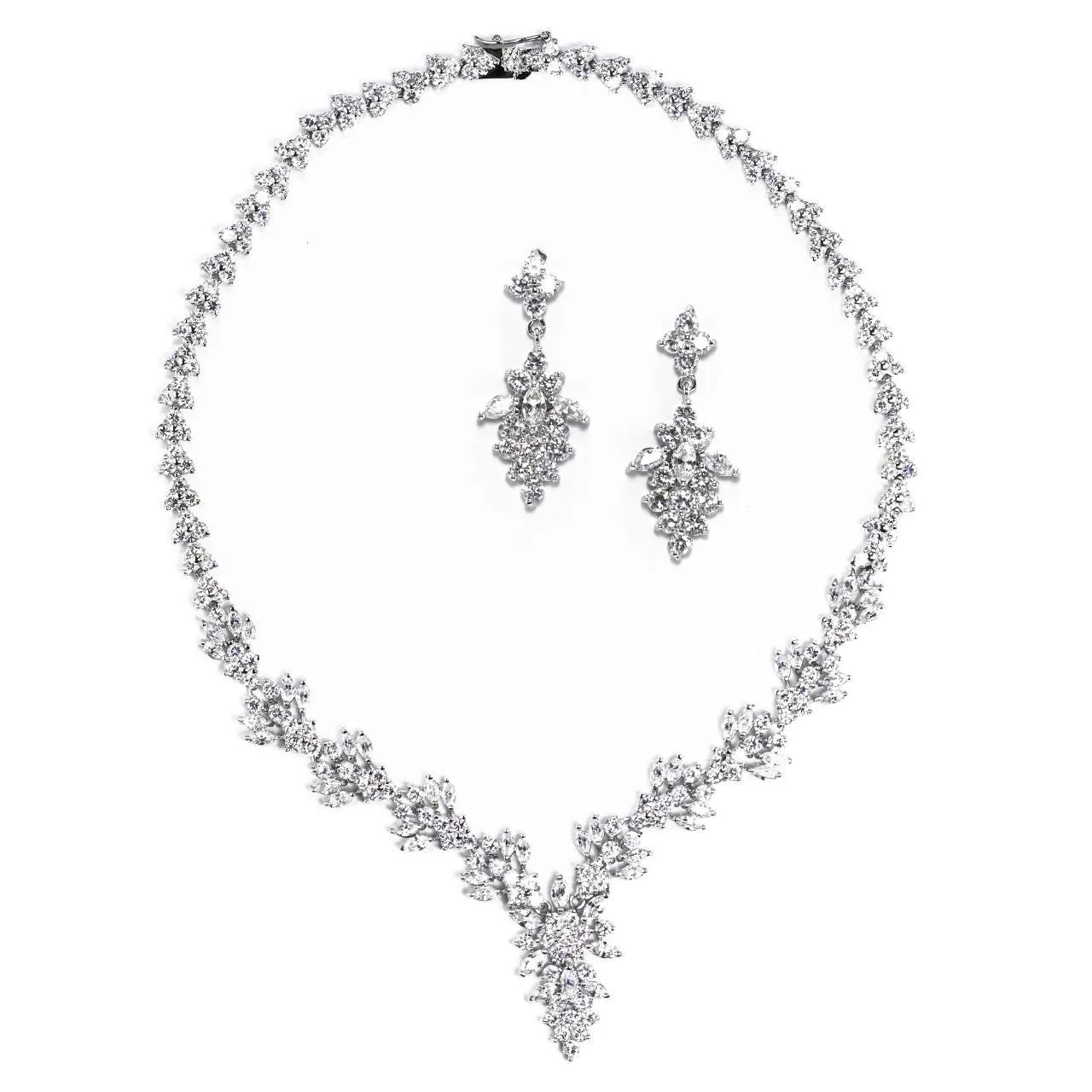 Ferida Floral Cubic Zirconia Statement Necklace and Earring Set