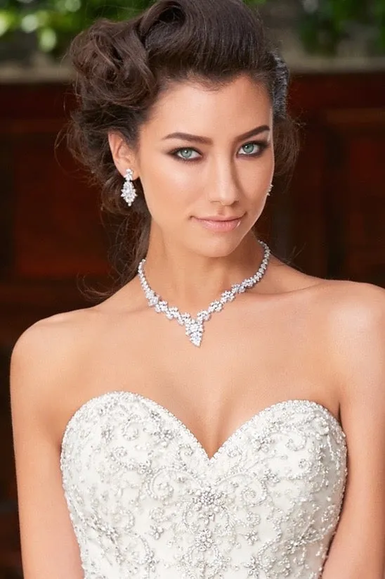 Ferida Floral Cubic Zirconia Statement Necklace and Earring Set