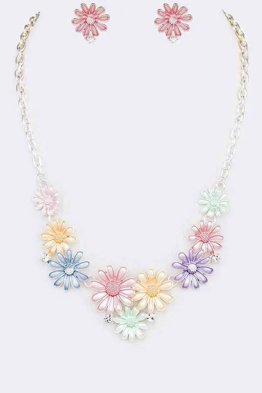 Flower Enamel Collar Necklace Set