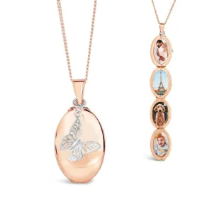 Four Photo Oval Butterfly Locket | Rose Gold