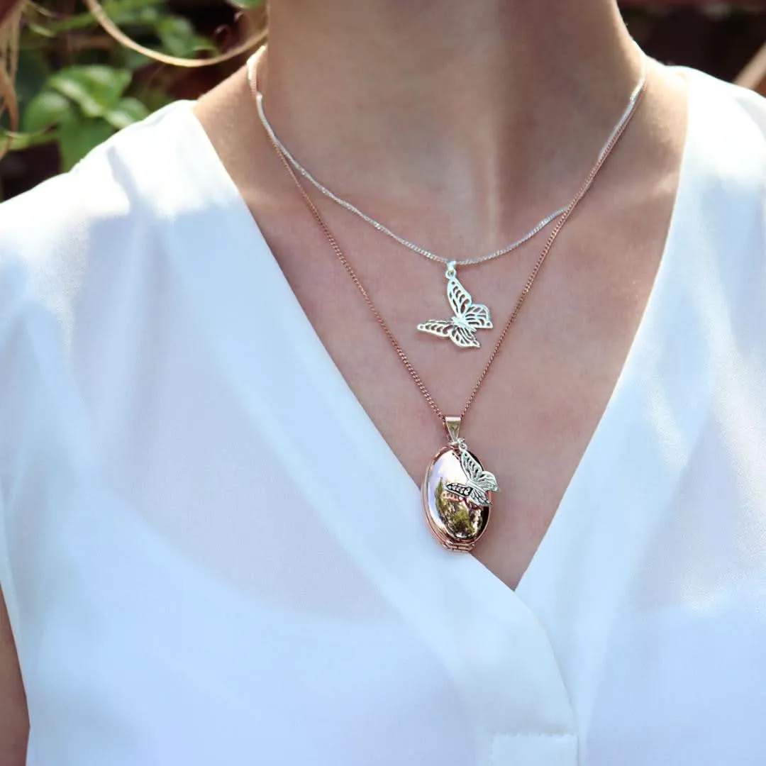 Four Photo Oval Butterfly Locket | Rose Gold