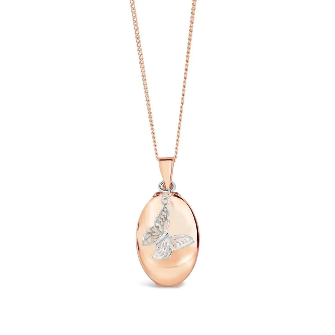 Four Photo Oval Butterfly Locket | Rose Gold