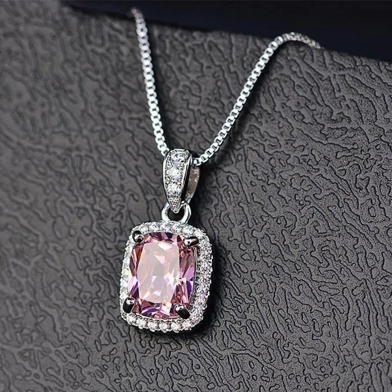 Geometric Cubic Zirconia Pendant Necklace Luxury Wedding Trend Jewelry