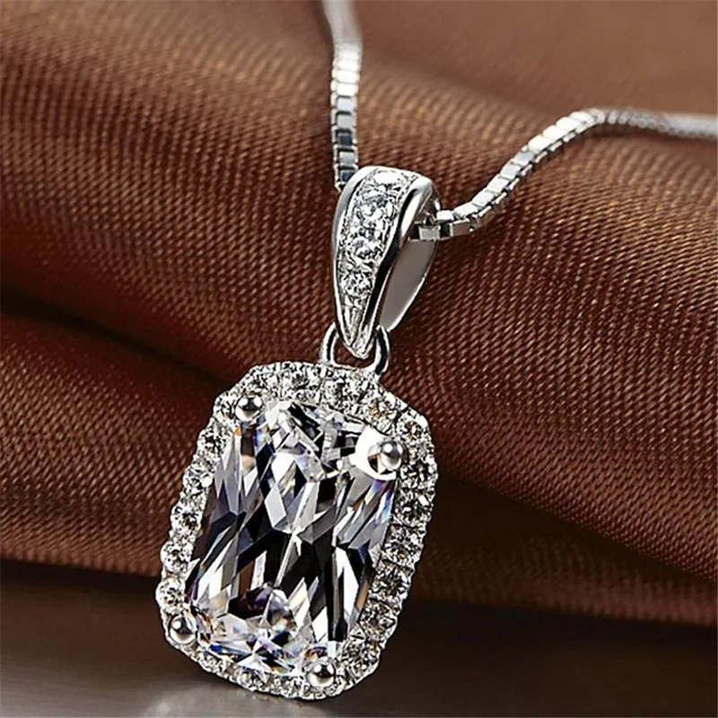 Geometric Cubic Zirconia Pendant Necklace Luxury Wedding Trend Jewelry