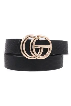 GiGi  Vegan Slim Leather Animal Print Belt ~ Black