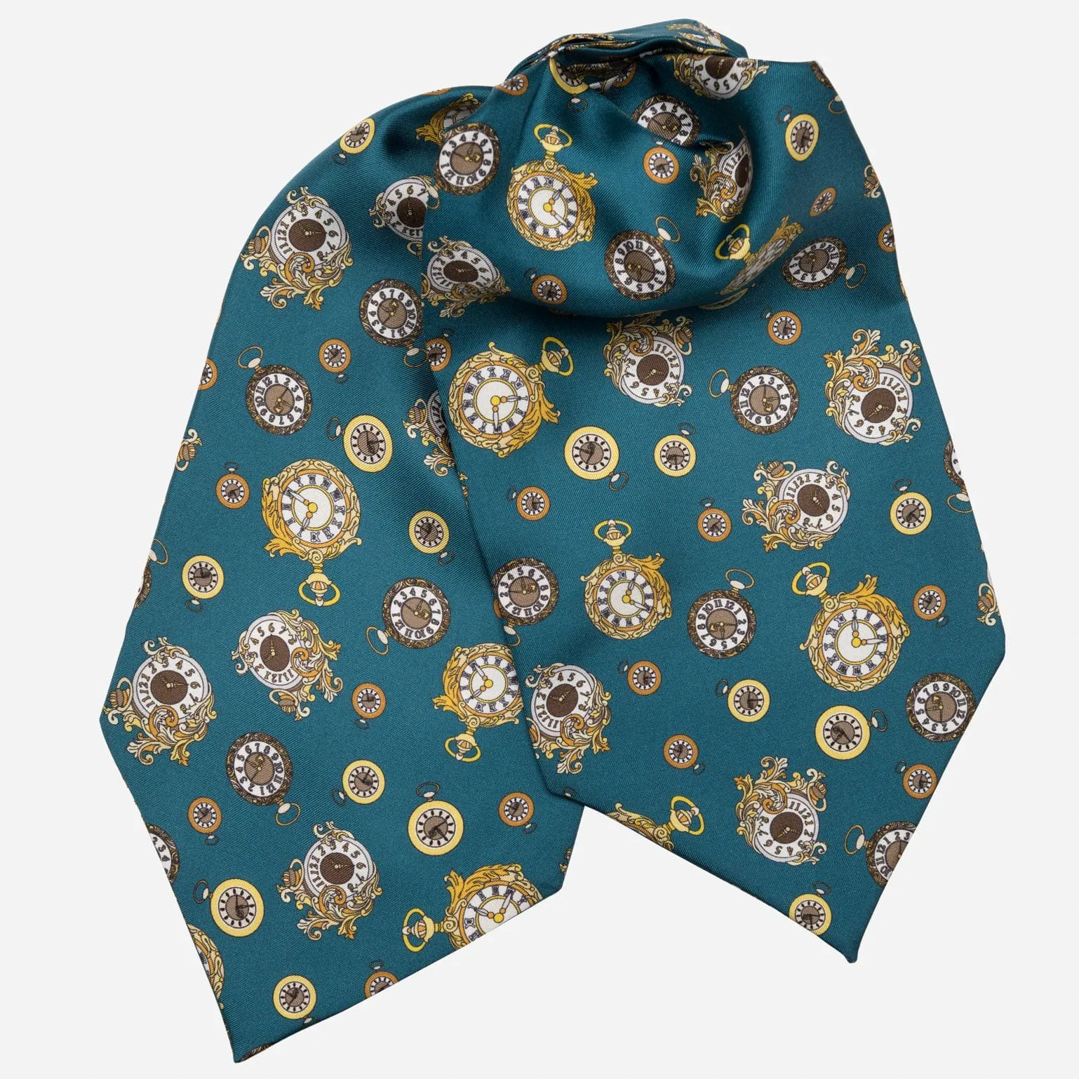 Gilded Keeper - Silk Ascot Cravat Tie - Petrol Blue