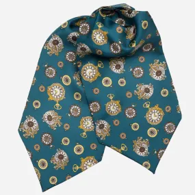 Gilded Keeper - Silk Ascot Cravat Tie - Petrol Blue