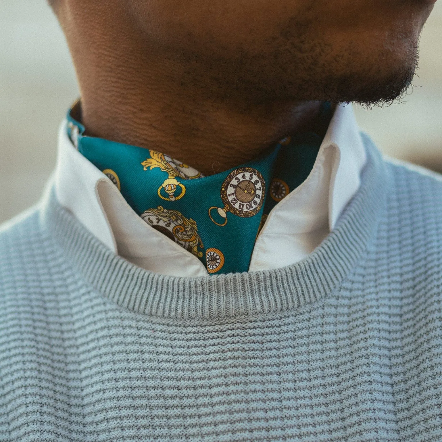 Gilded Keeper - Silk Ascot Cravat Tie - Petrol Blue