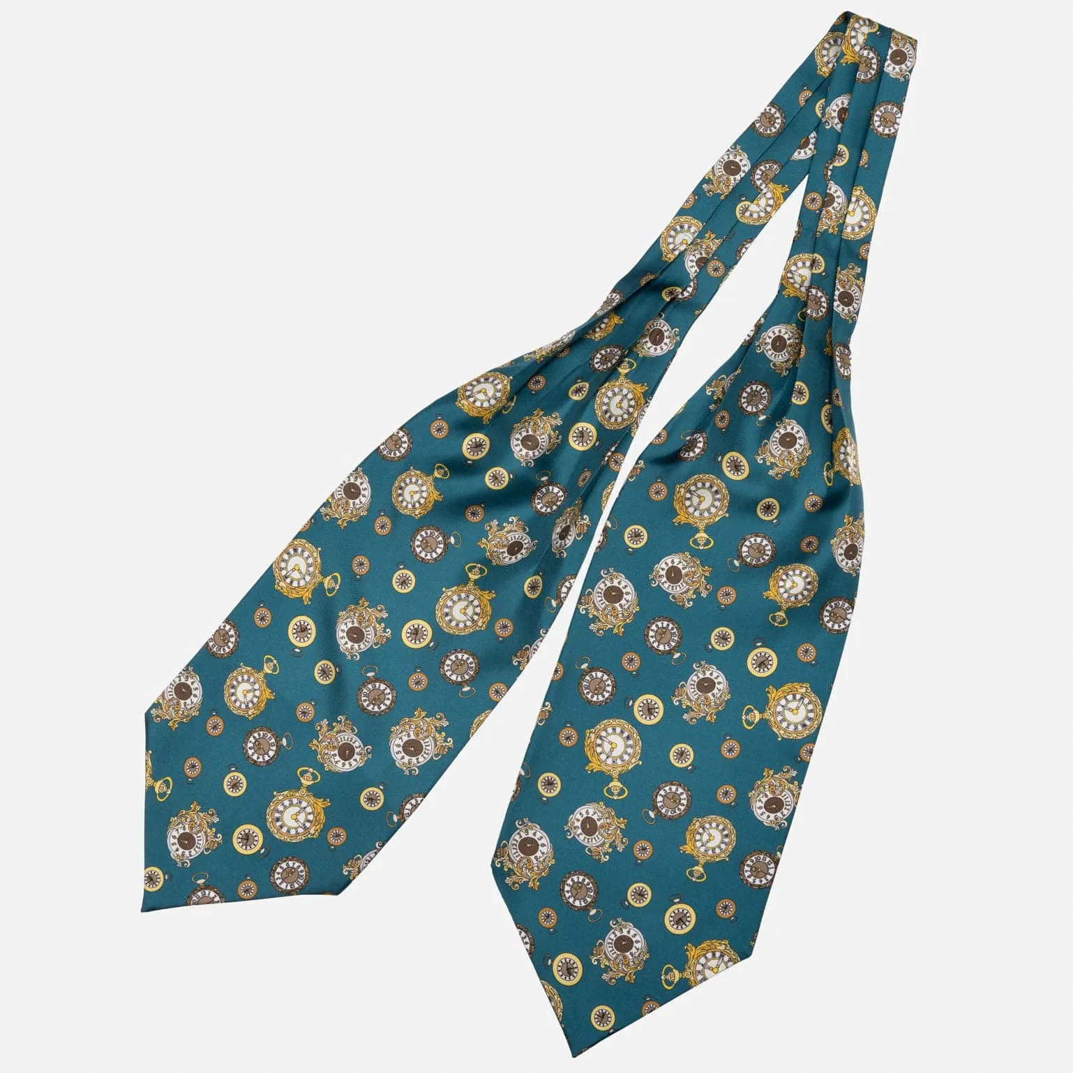 Gilded Keeper - Silk Ascot Cravat Tie - Petrol Blue