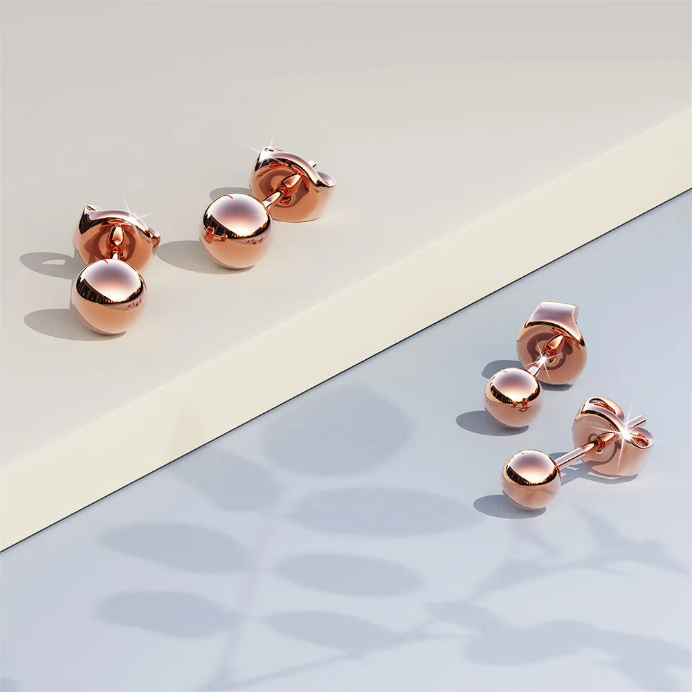 Glitter Ball Stud Rose Gold Layered Earrings 5mm