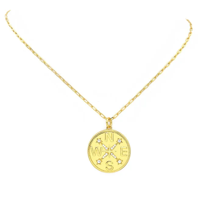 Gold Filled Cubic Zirconia Compass Pendant Necklace