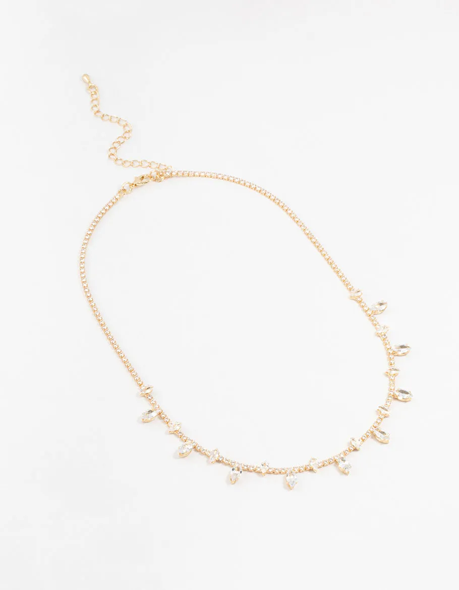 Gold Marquise Cubic Zirconia Station Necklace