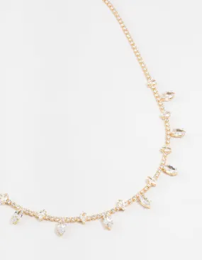 Gold Marquise Cubic Zirconia Station Necklace