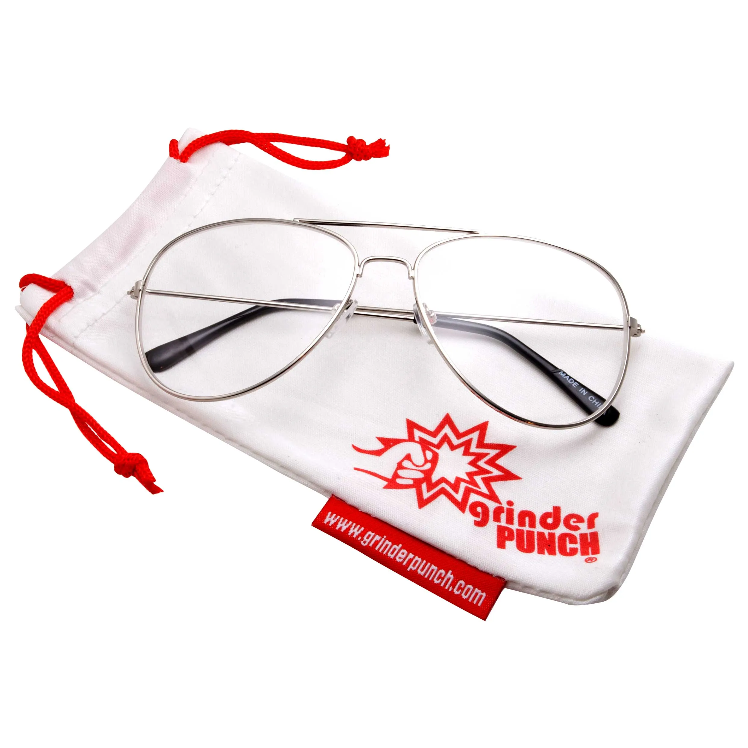 grinderPUNCH Aviator Clear Lens Glasses Non-Prescription, Dwight Schrute Glasses, Napoleon Dynamite Glasses Weird Al Glasses Elvis Glasses