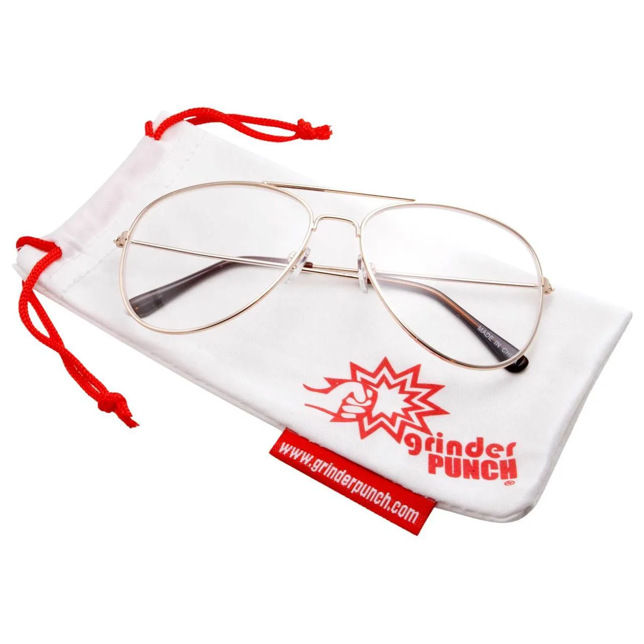 grinderPUNCH Aviator Clear Lens Glasses Non-Prescription, Dwight Schrute Glasses, Napoleon Dynamite Glasses Weird Al Glasses Elvis Glasses