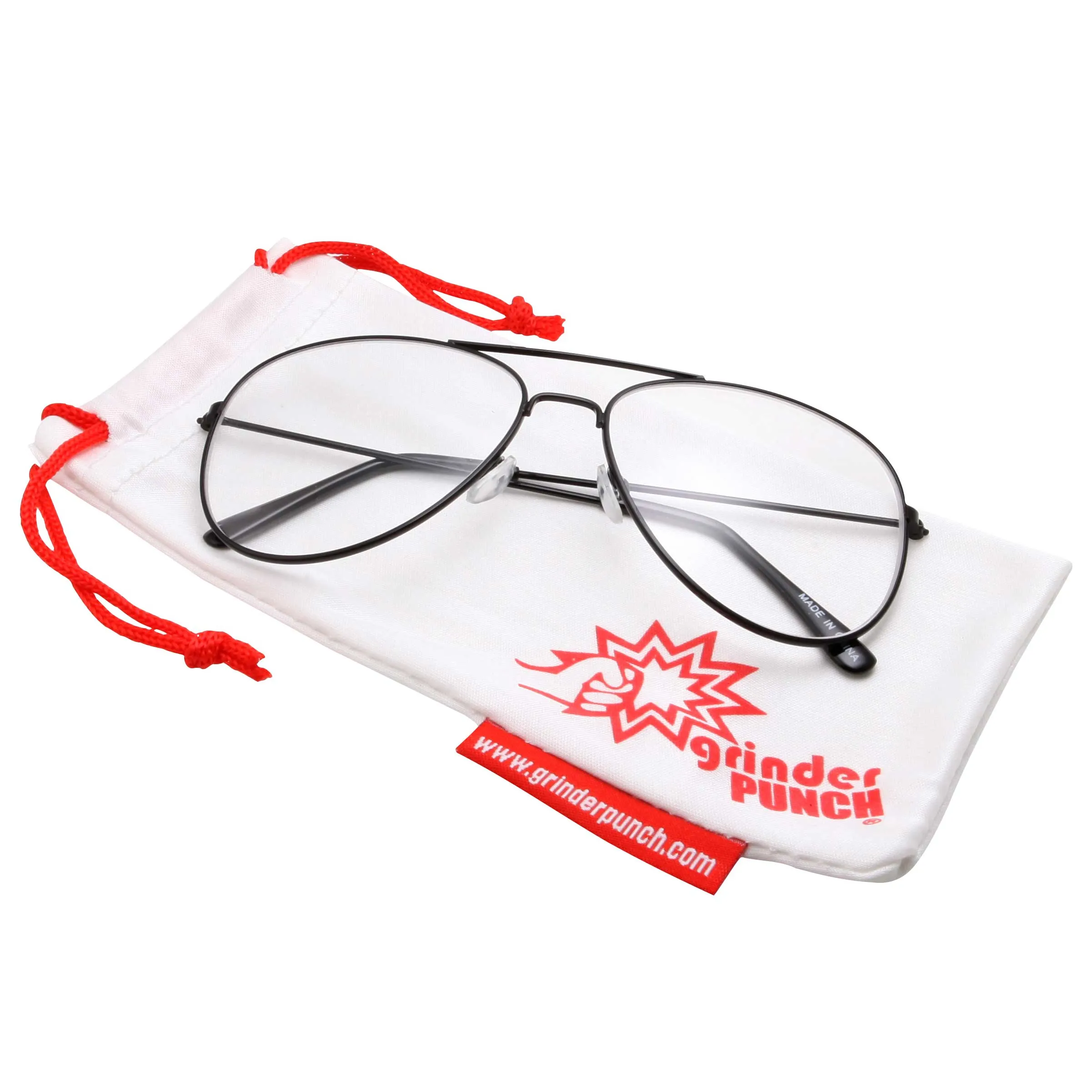 grinderPUNCH Aviator Clear Lens Glasses Non-Prescription, Dwight Schrute Glasses, Napoleon Dynamite Glasses Weird Al Glasses Elvis Glasses
