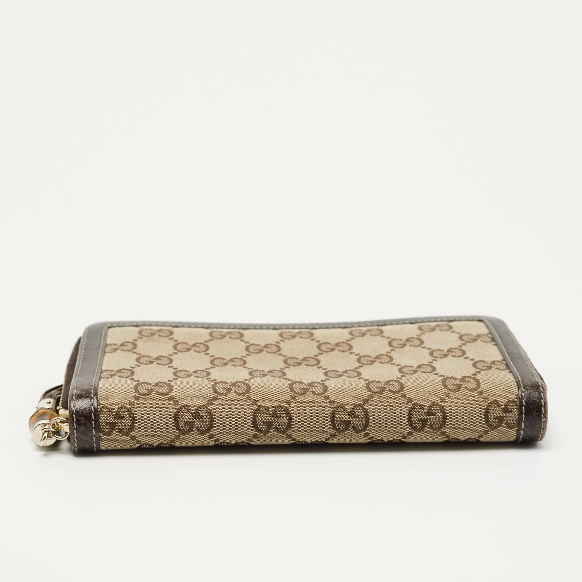 Gucci Beige/Brown GG Canvas and Leather Bamboo Tassel Zip Around Wallet