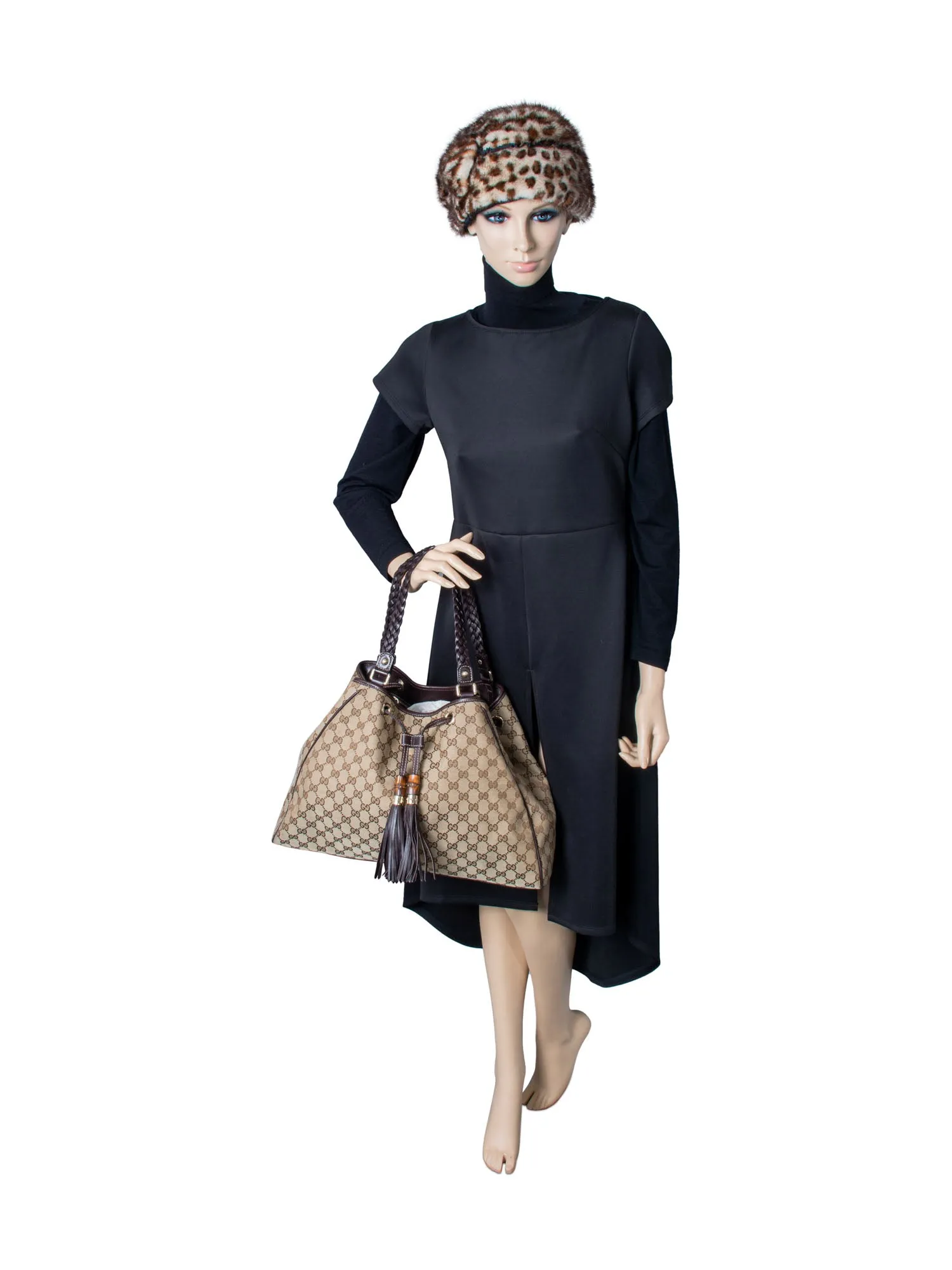 Gucci GG Logo Bamboo Peggy Tassel Tote Brown