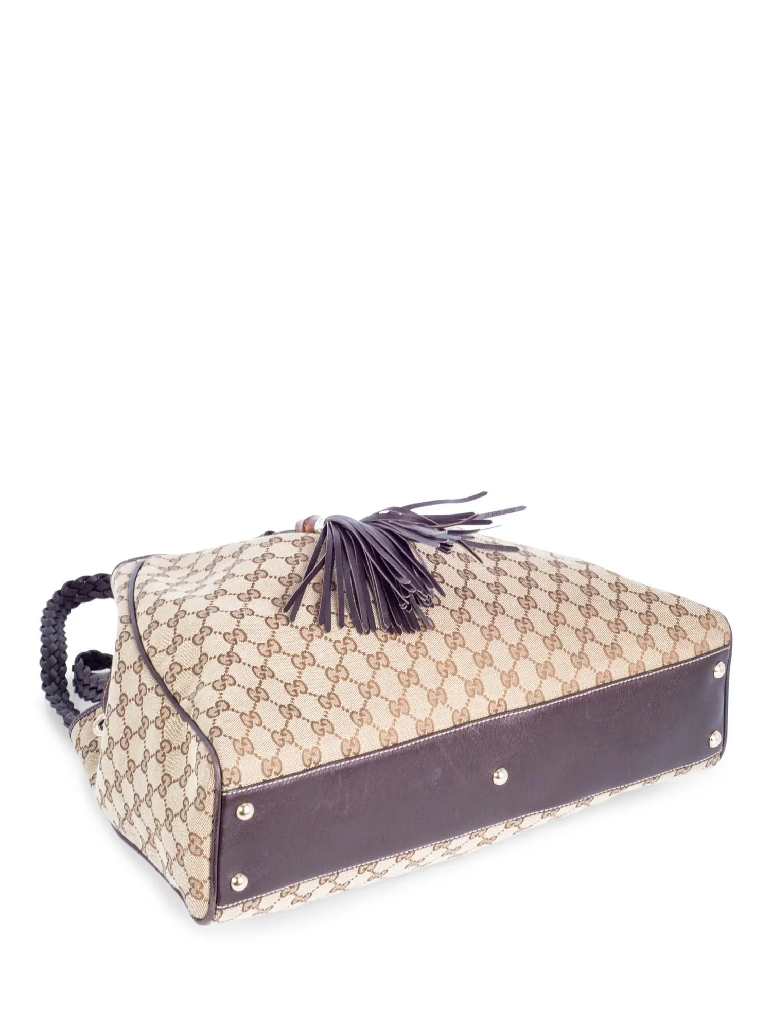 Gucci GG Logo Bamboo Peggy Tassel Tote Brown