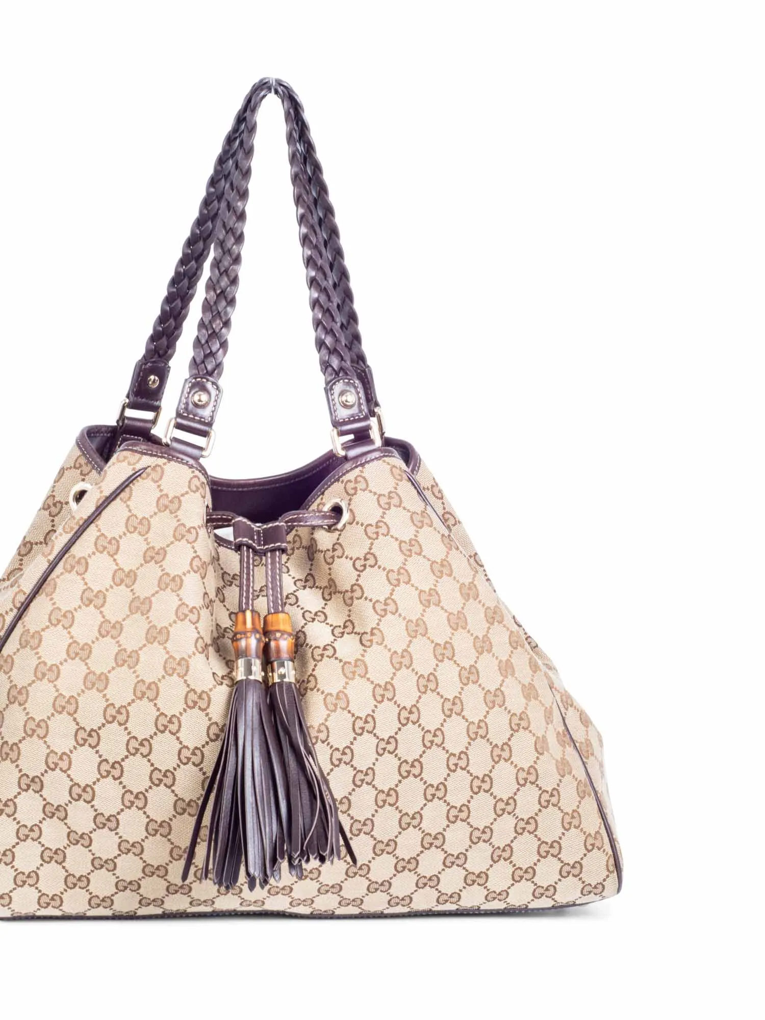 Gucci GG Logo Bamboo Peggy Tassel Tote Brown