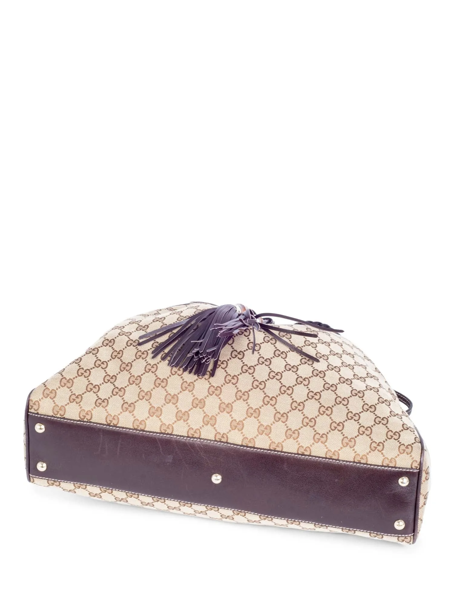 Gucci GG Logo Bamboo Peggy Tassel Tote Brown
