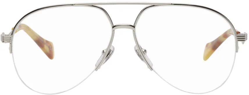 Gucci Silver Shiny Aviator Glasses