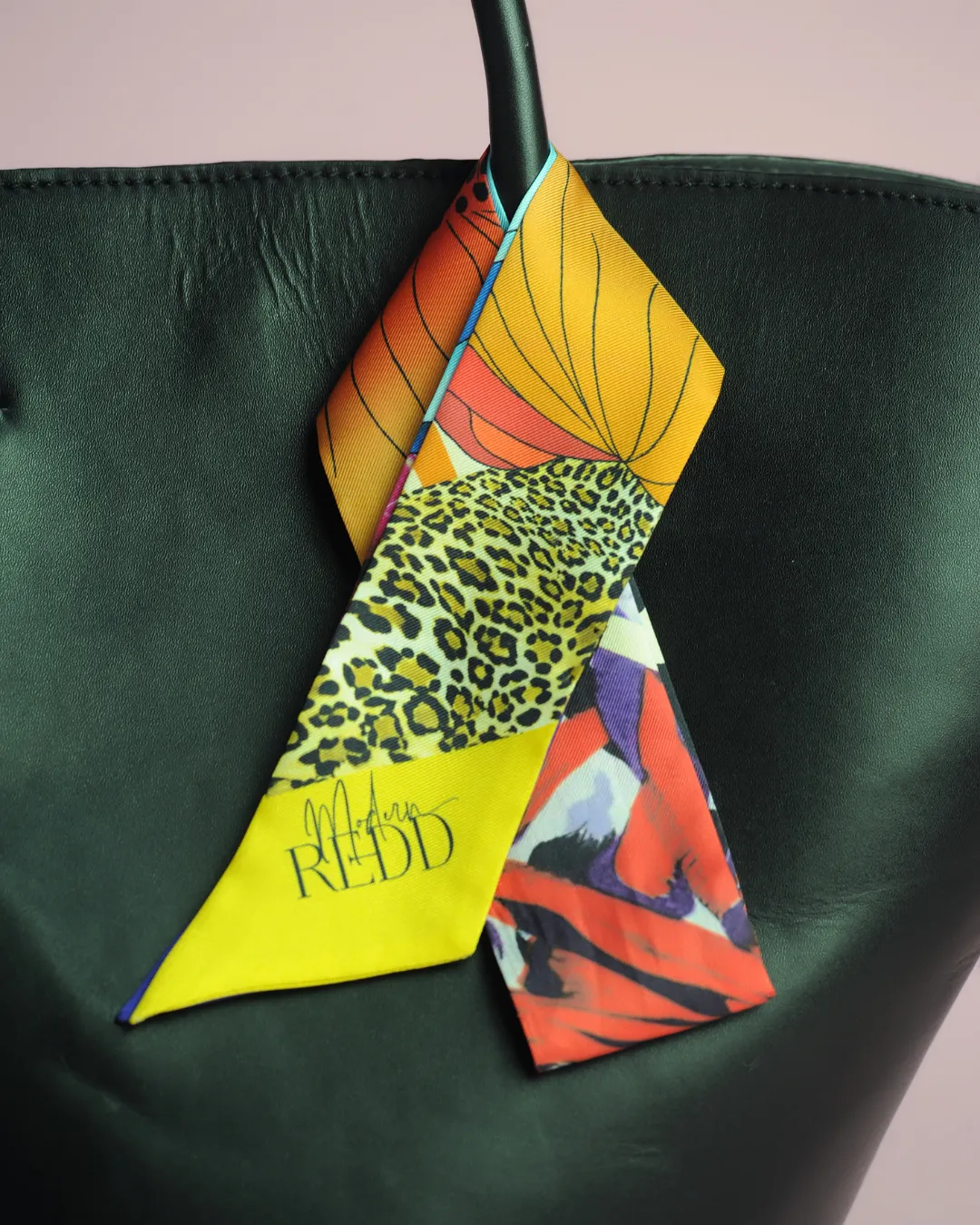 Haute Redd Orange & Yellow Flowers & Animal Silk Twilly Scarf