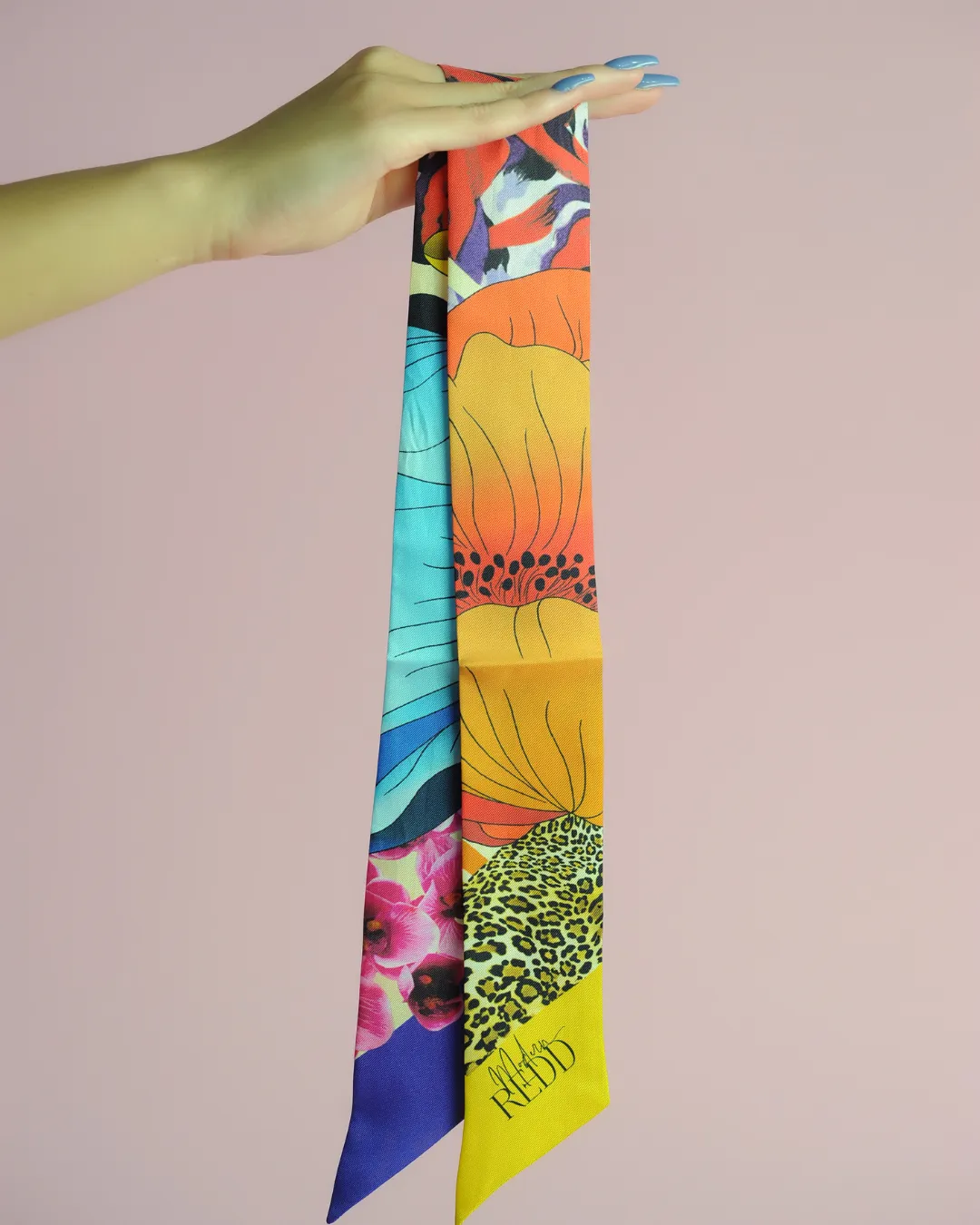 Haute Redd Orange & Yellow Flowers & Animal Silk Twilly Scarf