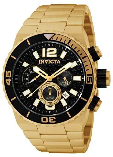 Invicta 1343 Men's Gold Tone Chronograph Black Dial Watch