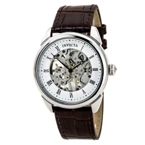 Invicta 17185 Men's Specialty White & Silver Skeleton Dial Brown Leather Strap Mechanical Watch
