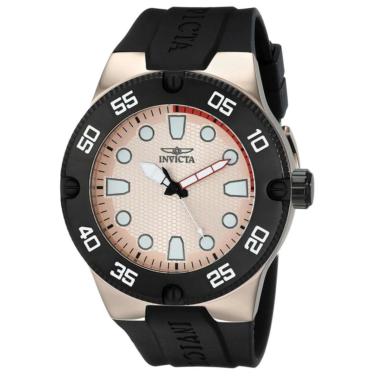 Invicta 18025 Men's Pro Diver Rose Gold Dial Black Silicone Strap Watch