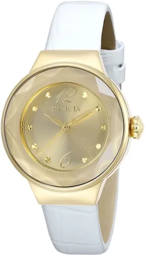 Invicta Angel Quartz Gold Dial White Leather Ladies Watch 29783