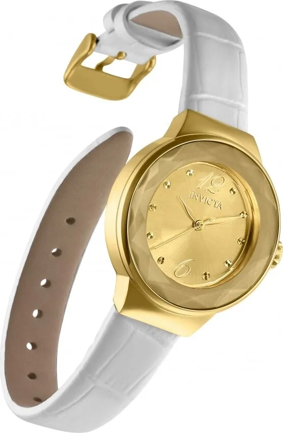 Invicta Angel Quartz Gold Dial White Leather Ladies Watch 29783
