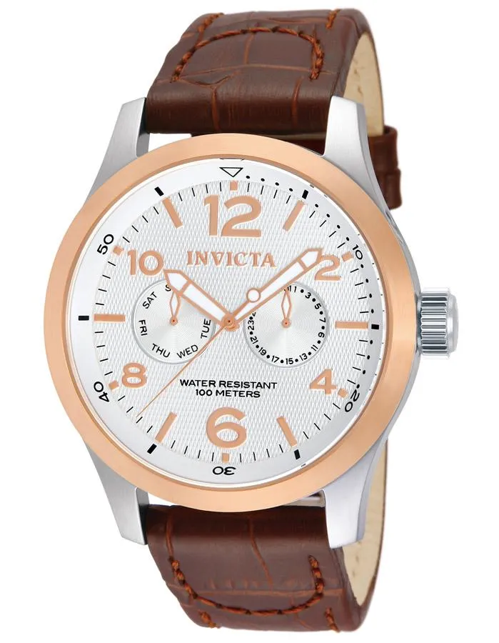 INVICTA I-Force Mens Day/Date - White Dial - Stainless & Rose - Brown Leather