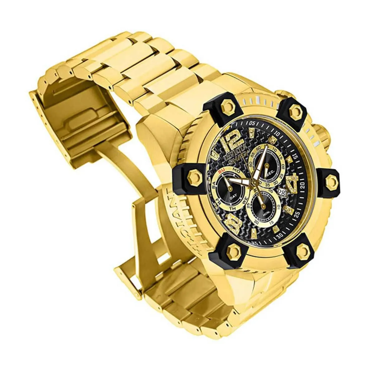 Invicta Men's Diamond Watch - Shaq Quartz Black Dial Yellow Gold Bracelet | 33715