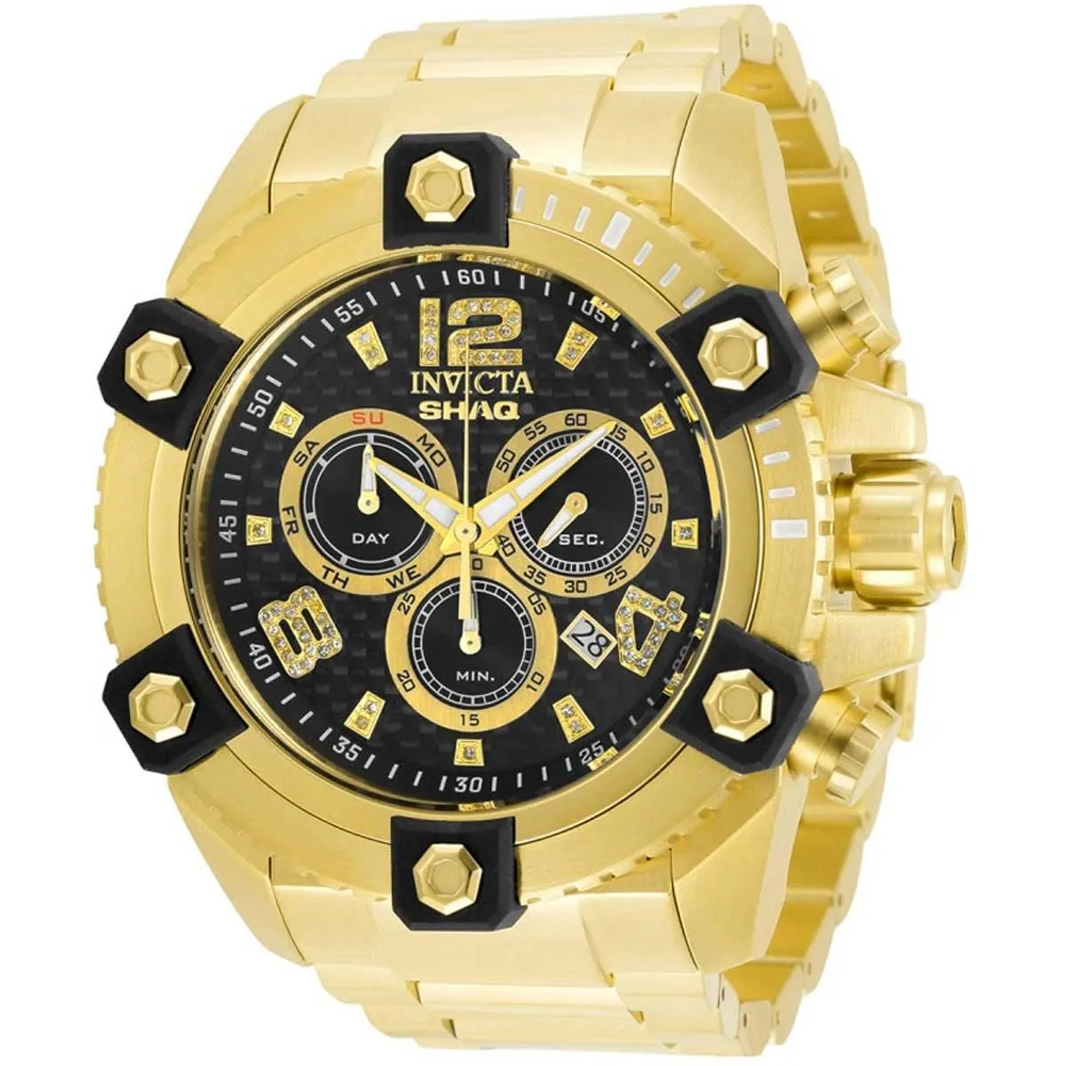 Invicta Men's Diamond Watch - Shaq Quartz Black Dial Yellow Gold Bracelet | 33715
