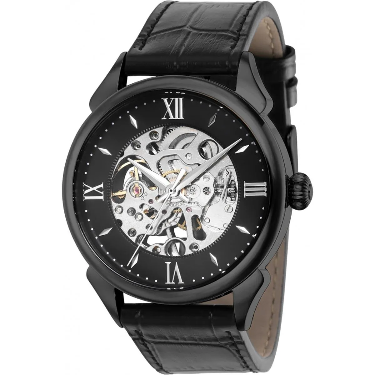 Invicta Men's Mechanical Watch - Vintage Semi-Skeleton Dial Leather Strap | 38169