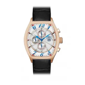 Invicta Men's Signature Chronograph Tonneau Silver Dial Black Leather Watch 7511