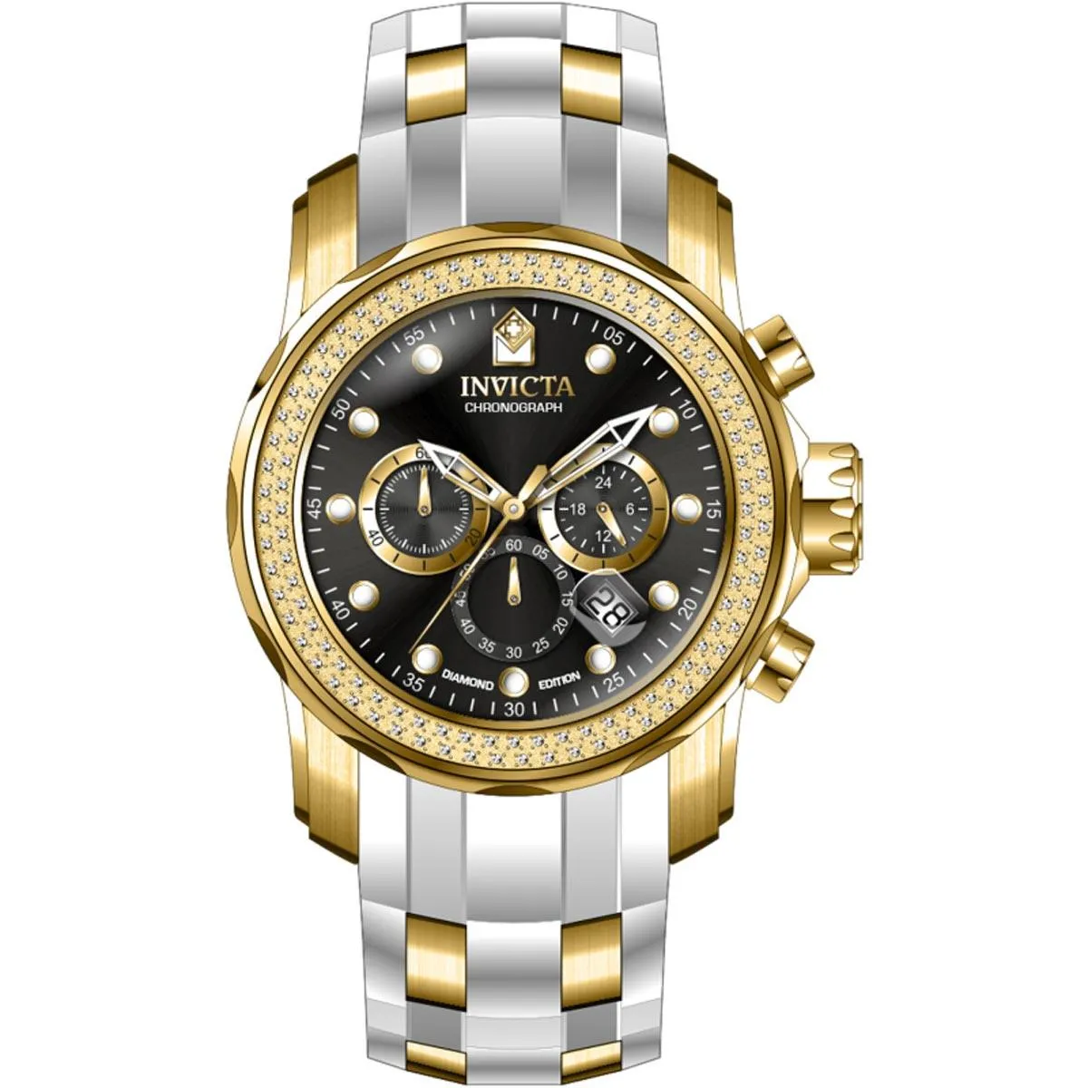 Invicta Men's Watch - Pro Diver Black Dial Chronograph SS and Rubber Strap | 37995
