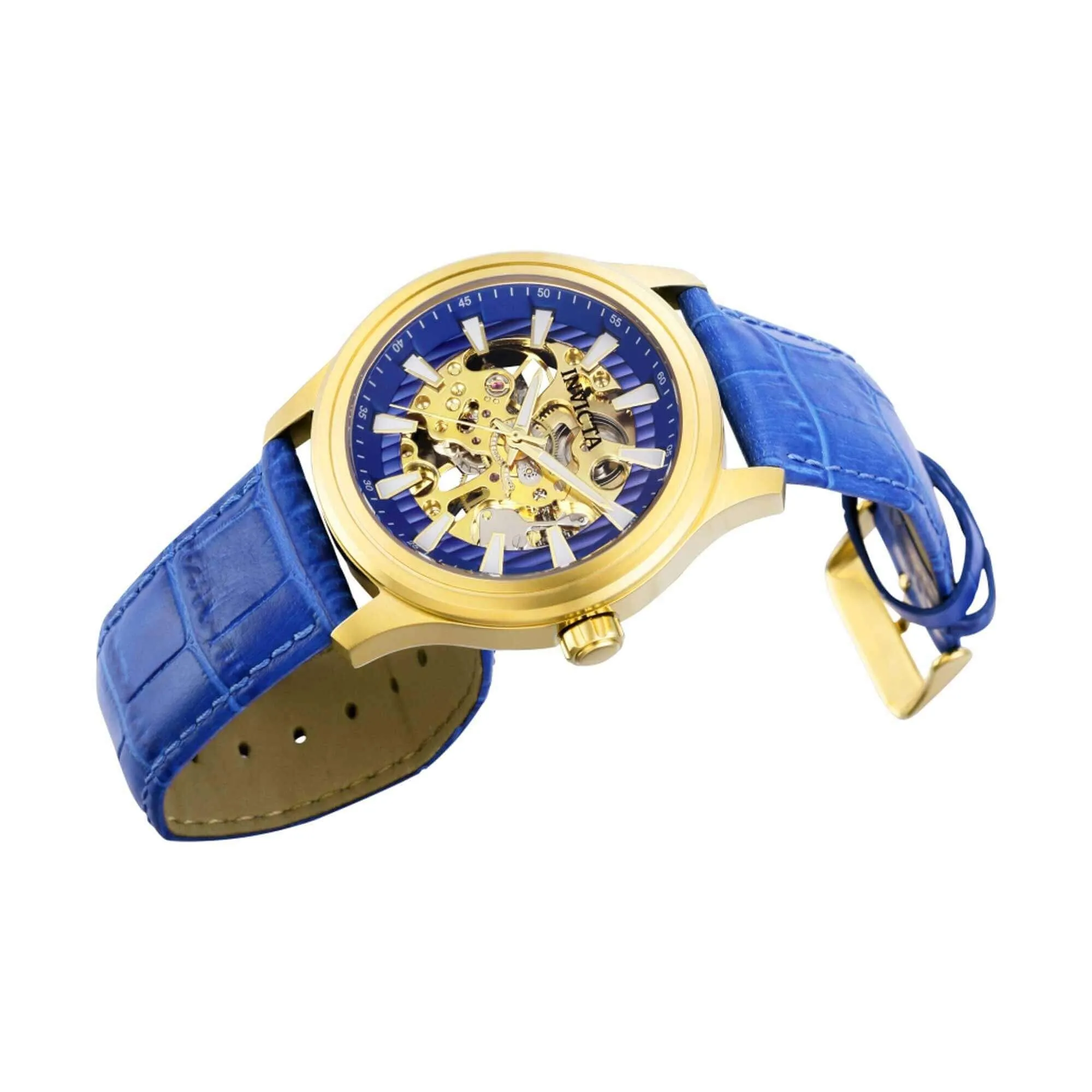 Invicta Men's Watch - Vintage Mechanical Blue Skeleton Dial Leather Strap | 37958