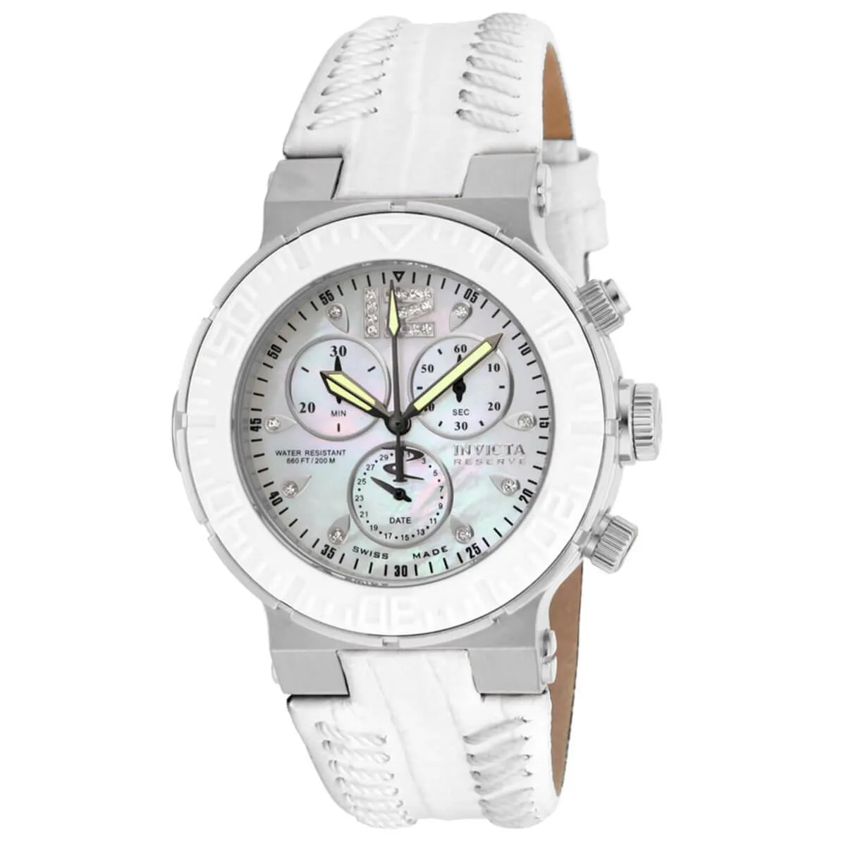 Invicta Women's Diamond Watch - Ocean Reef Silver Tone Case White Strap | 10723